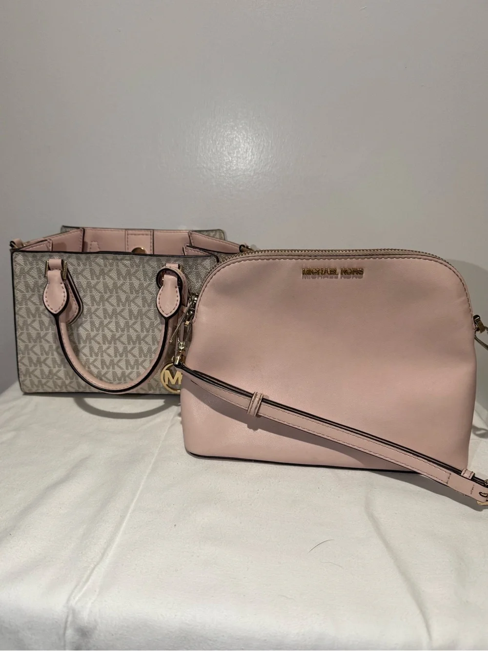 Michael Kors Signature Logo Satchel with Blush Trim